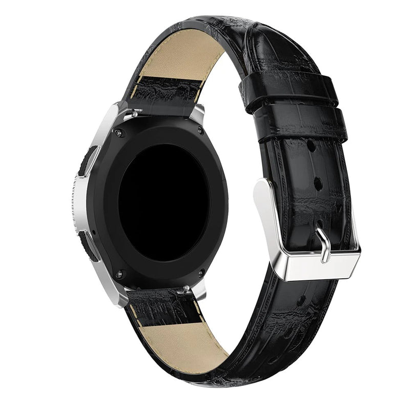 Black Smooth Leather Strap For 22mm Huawei Amazfit