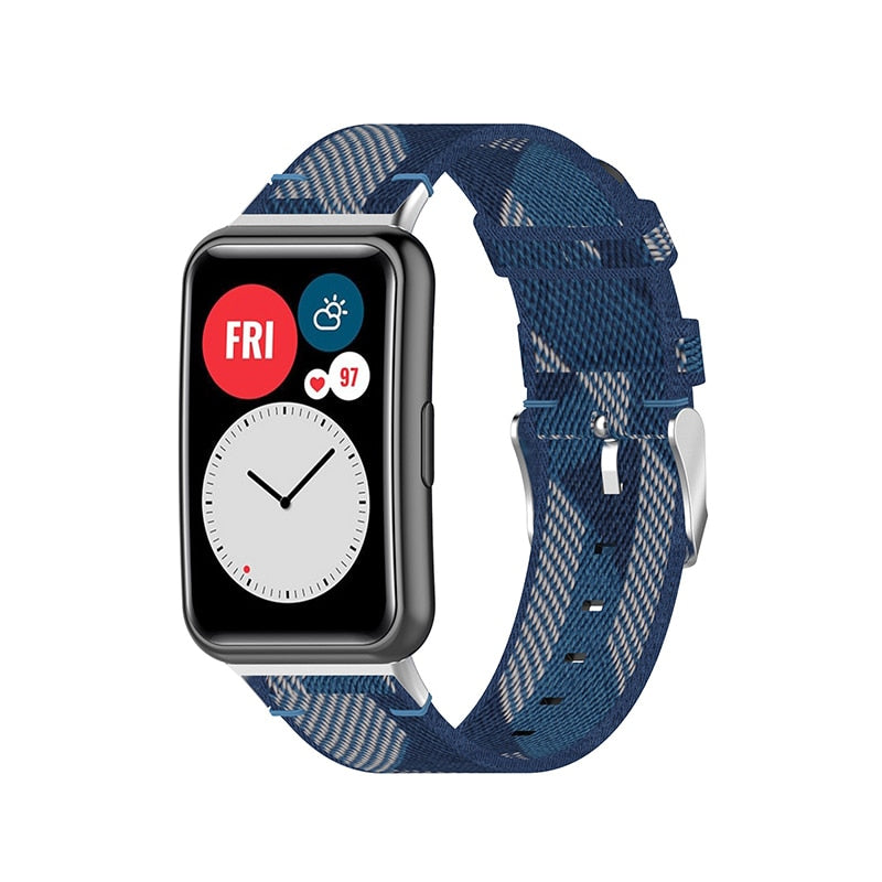 Huawei Watch Fit Strap | Blue Patterned Nylon