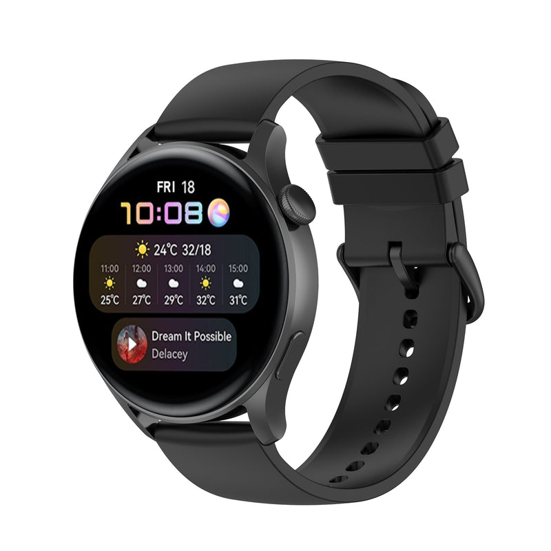 Black Plain Silicone Strap | For 20mm Huawei & Amazfit Smartwatches