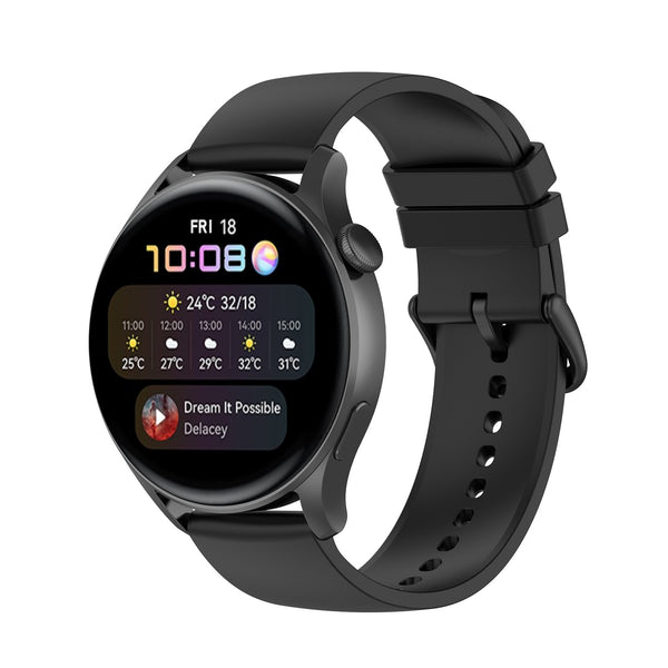 Black Plain Silicone Strap | For 22mm Huawei & Amazfit Smartwatches