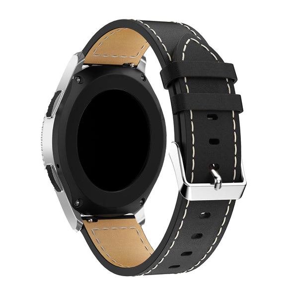 Black Stitched Leather Strap | For 22mm Huawei & Amazfit Smartwatches