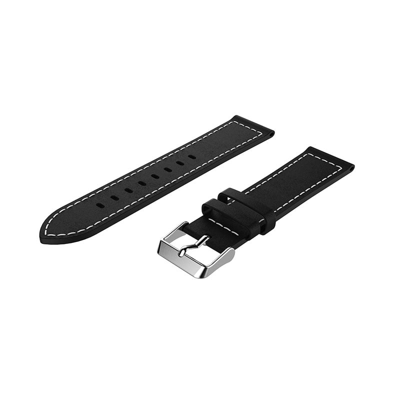 Black Stitched Leather Strap | For 20mm Huawei & Amazfit Smartwatches